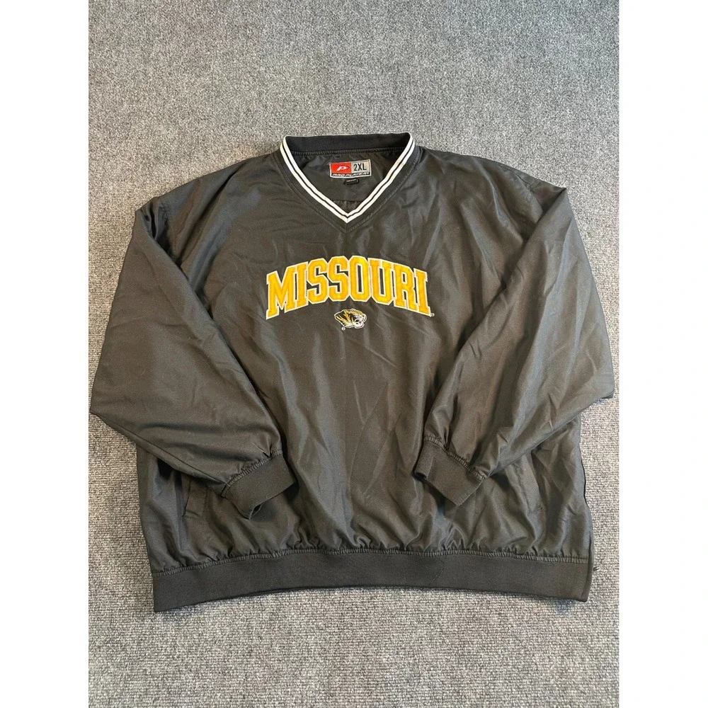 Vintage Missouri Tigers Windbreaker‎ Pullover Jacket Black Mens 2XL Pro Player